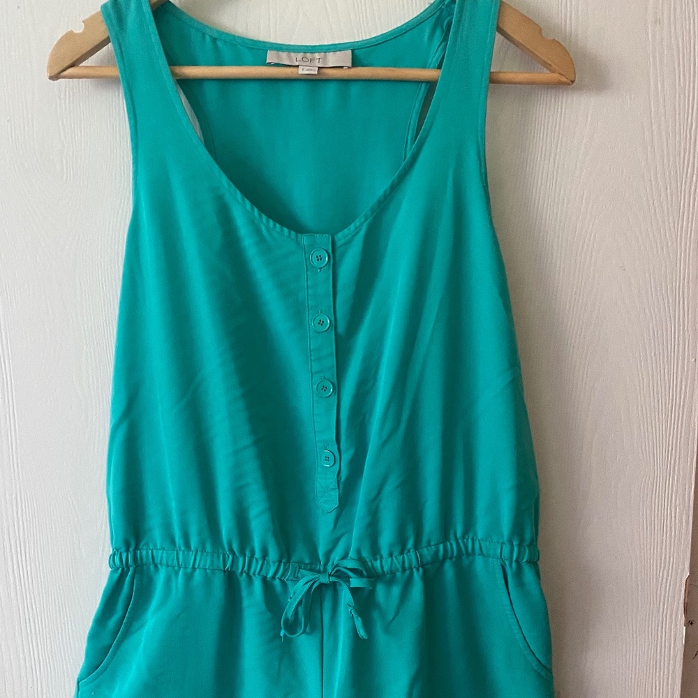 Loft Raceback Half Button Down Shorts Romper With… - image 2